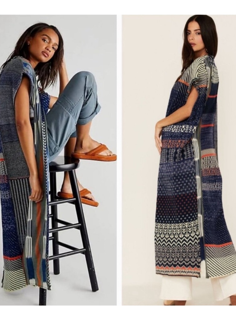 Free People Blue Skies Maxi Vest size S oversized